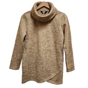 LL Bean Sweater Women S Heather Tan Fleece Lined KnitCowl Tunic Lg Slv Pullover